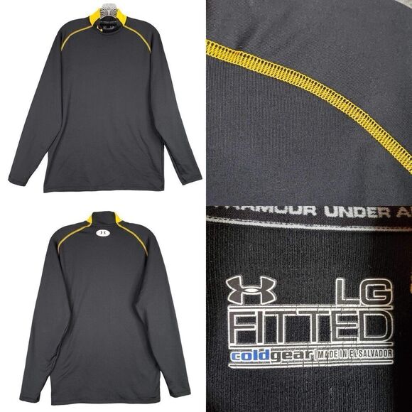 Under Armour UA Shirt LS Mens Size Large L Black Mock Neck Coldgear Fitted - Picture 1 of 11
